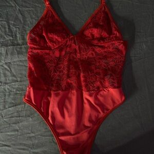 Elegant Red Lace Bodysuit